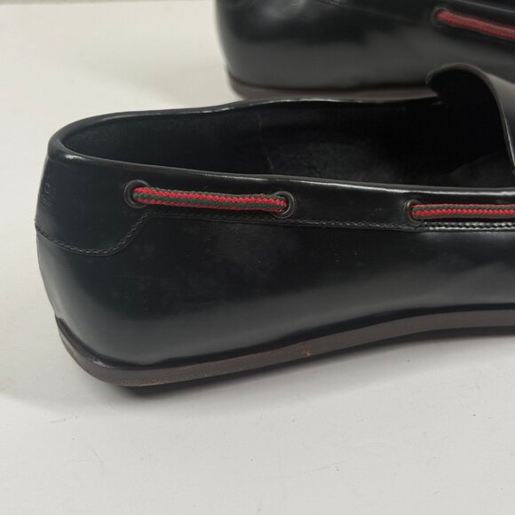 Vintage Gucci Loafers Web Detail Black Leather Slip-On Made in Italy Size 7 - Picture 4 of 15